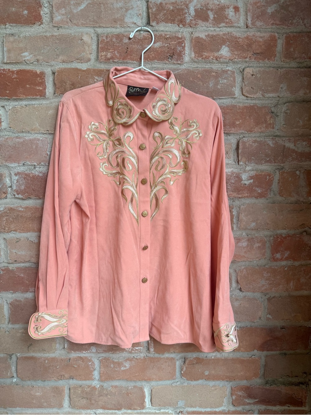 Vintage Western Style Bob Mackie Peach Button-Down